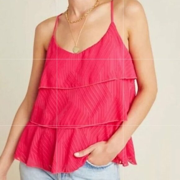 Anthropologie Amadi Tiered Ruffle Pink Cami Tank Size XS Layer Top Bohemian Boho - Picture 1 of 8